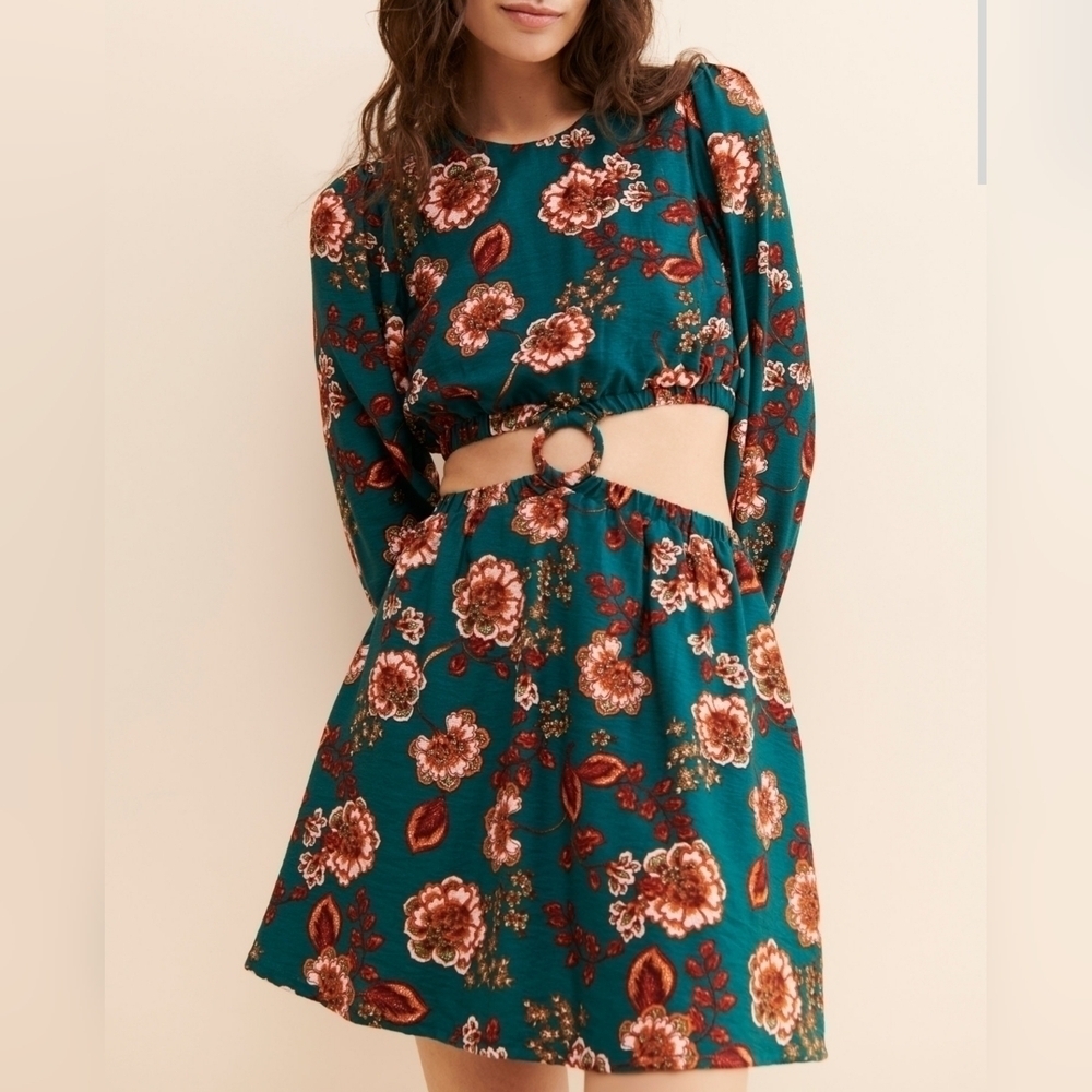 Womens Olivia Cutout Green Orange Floral Mini Dress MINKPINK Small